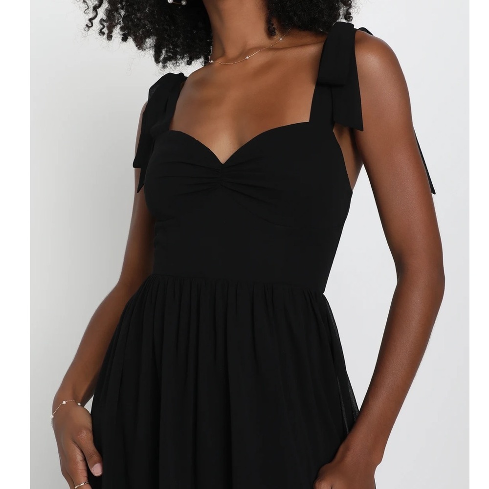 Lulus Radiant Charisma Black Chiffon Ruched Tie-Strap Maxi Dress 3X - Picture 5 of 9